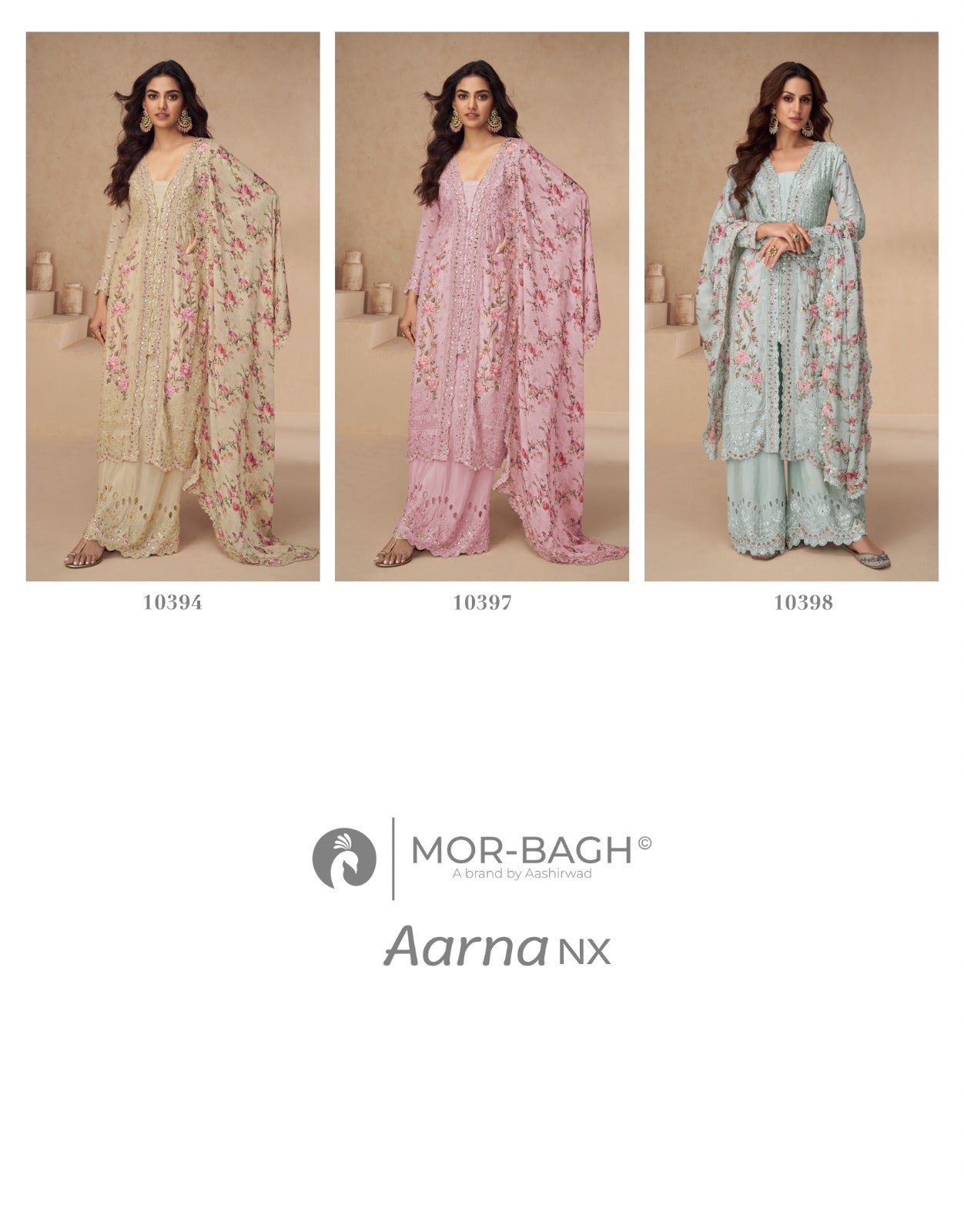 Aarna Nx Mor Bagh Chinnon Silk Readymade Plazzo Style Suits Exporter India