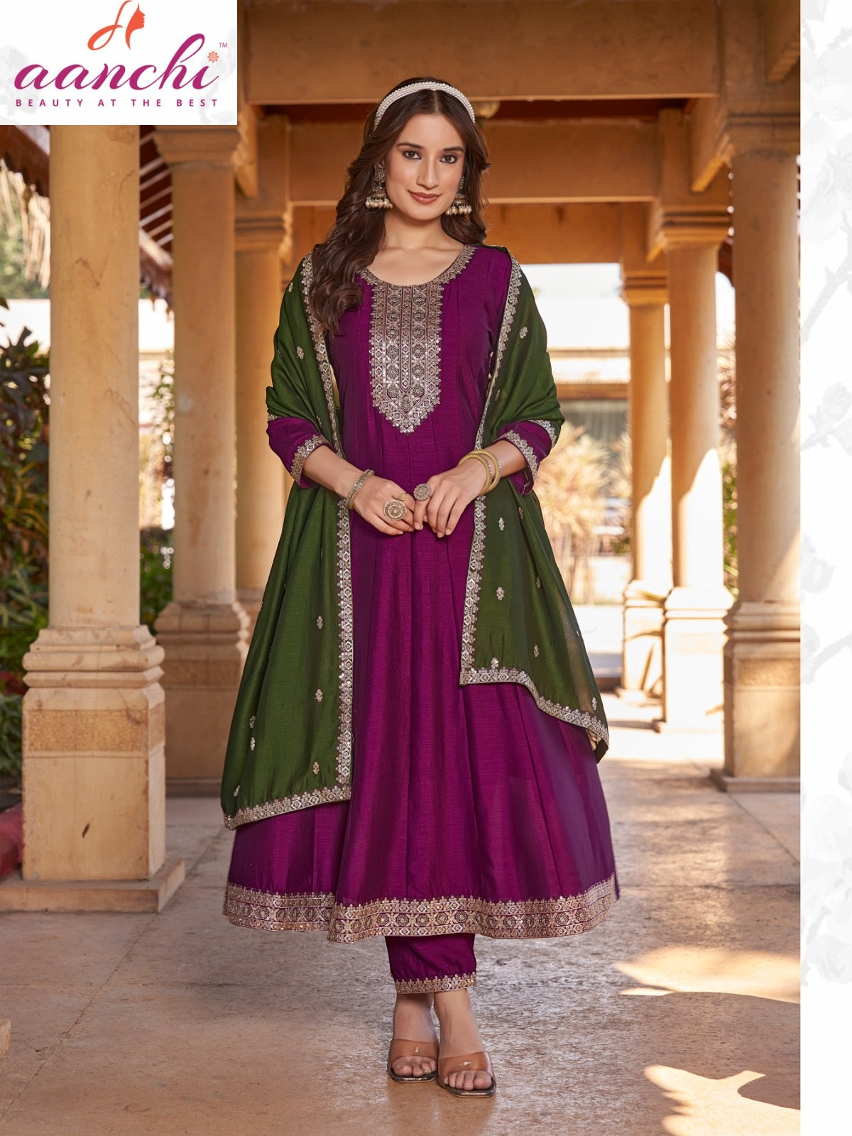 Aarohi Aanchi Vichitra Silk Readymade Anarkali Suits Exporter Ahmedabad