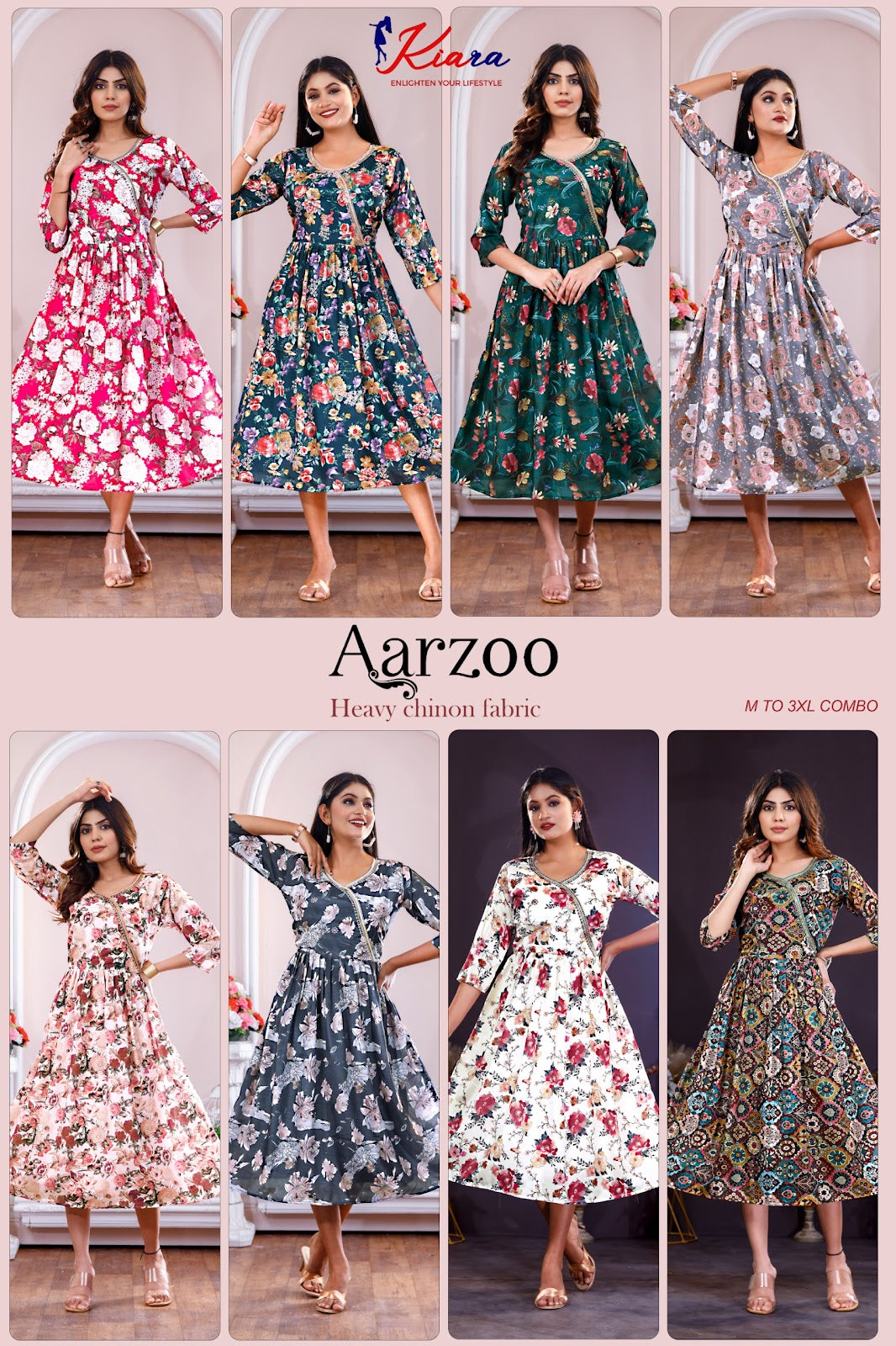 Aarzoo Kiara Chinon Anarkali Kurtis Exporter Ahmedabad