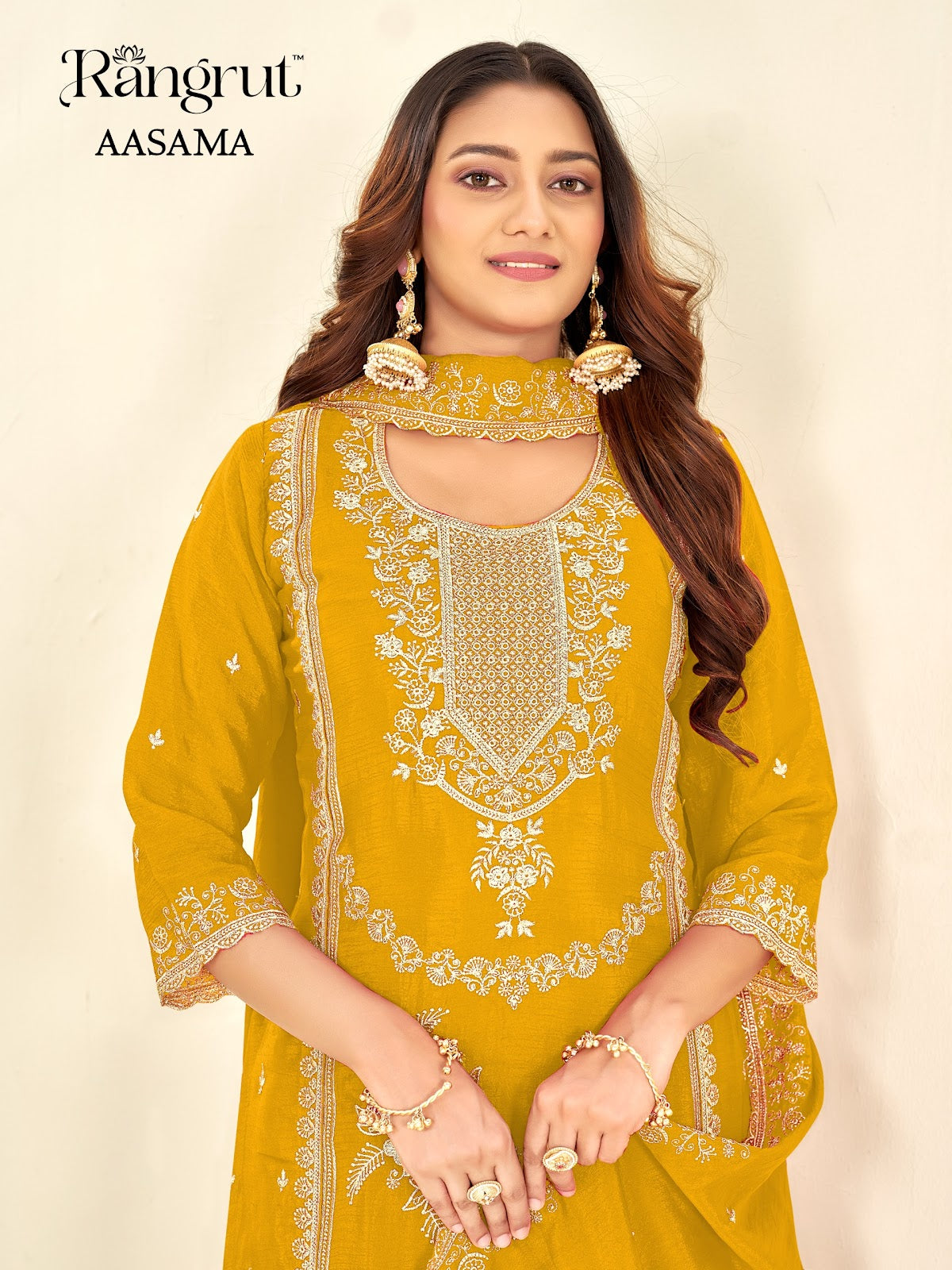 Aasama Rangrut Banwery Chinon Readymade Plazzo Style Suits Manufacturer Gujarat