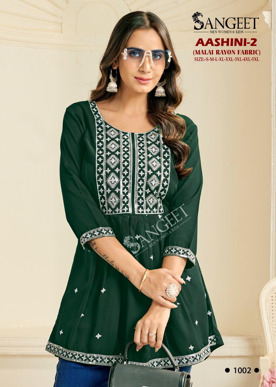 Aashini Vol 2 Sangeet Rayon Designer Long Top Wholesaler