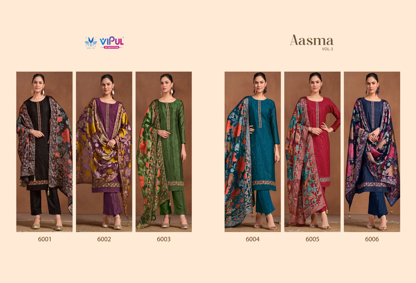 Aasma Vol 3 Vipul Chinon Chiffon Pant Style Suits Supplier Ahmedabad