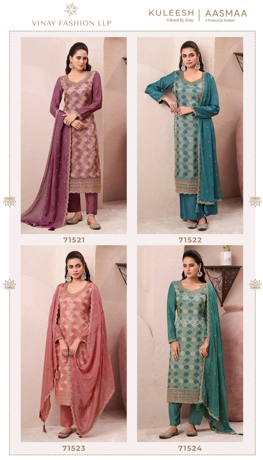 Aasmaa Kuleesh Vinay Fashion Llp Moga Silk Pant Style Suits Wholesale Price