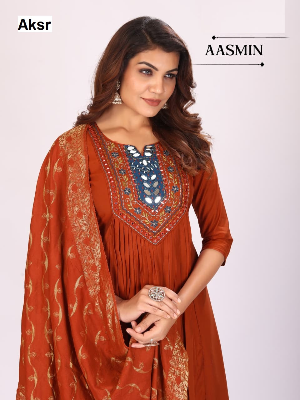 Aasmin Aksr Roman Silk Readymade Pant Style Suits Exporter