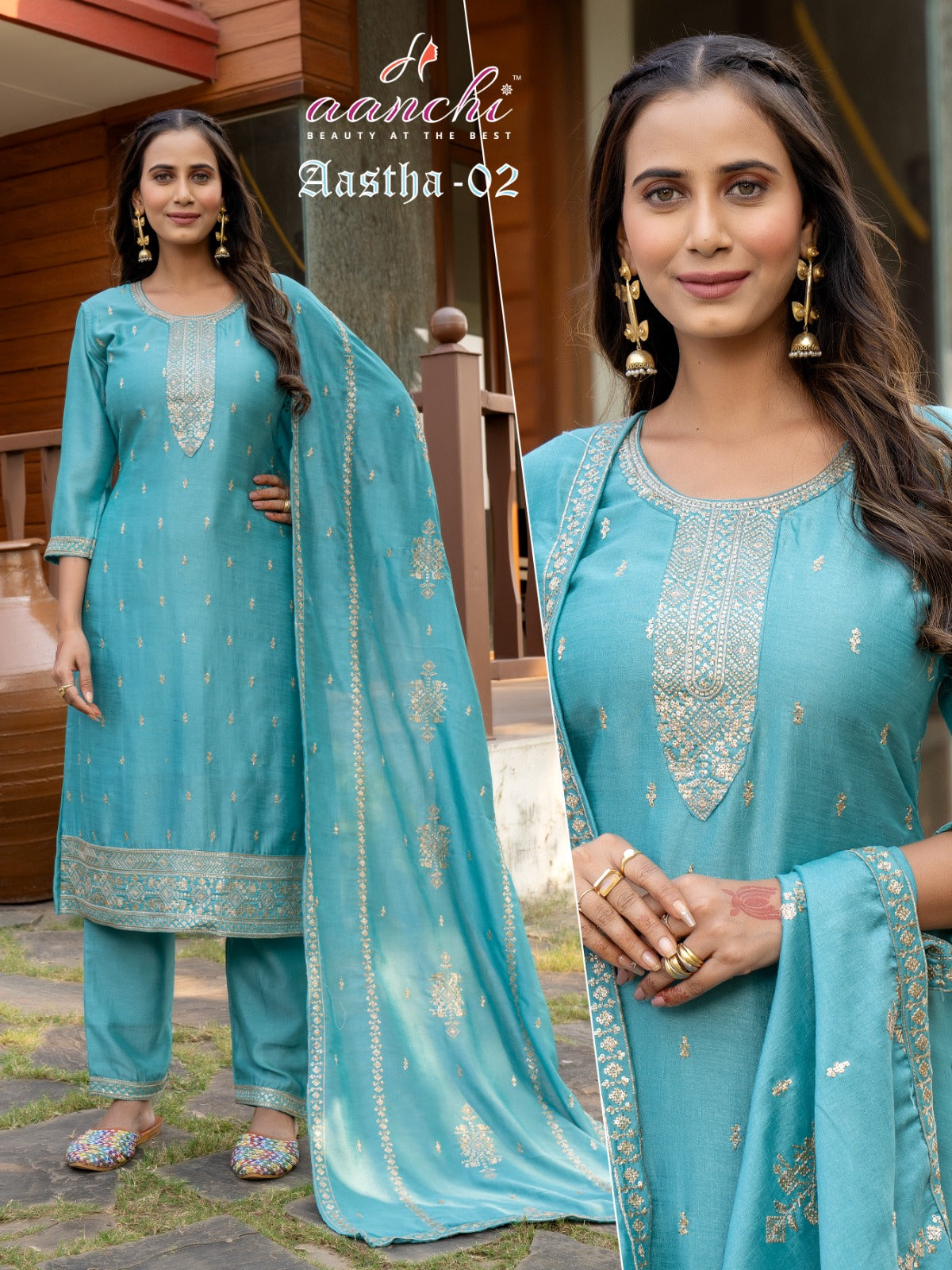 Aastha Aanchi Vichitra Silk Readymade Pant Style Suits Supplier India