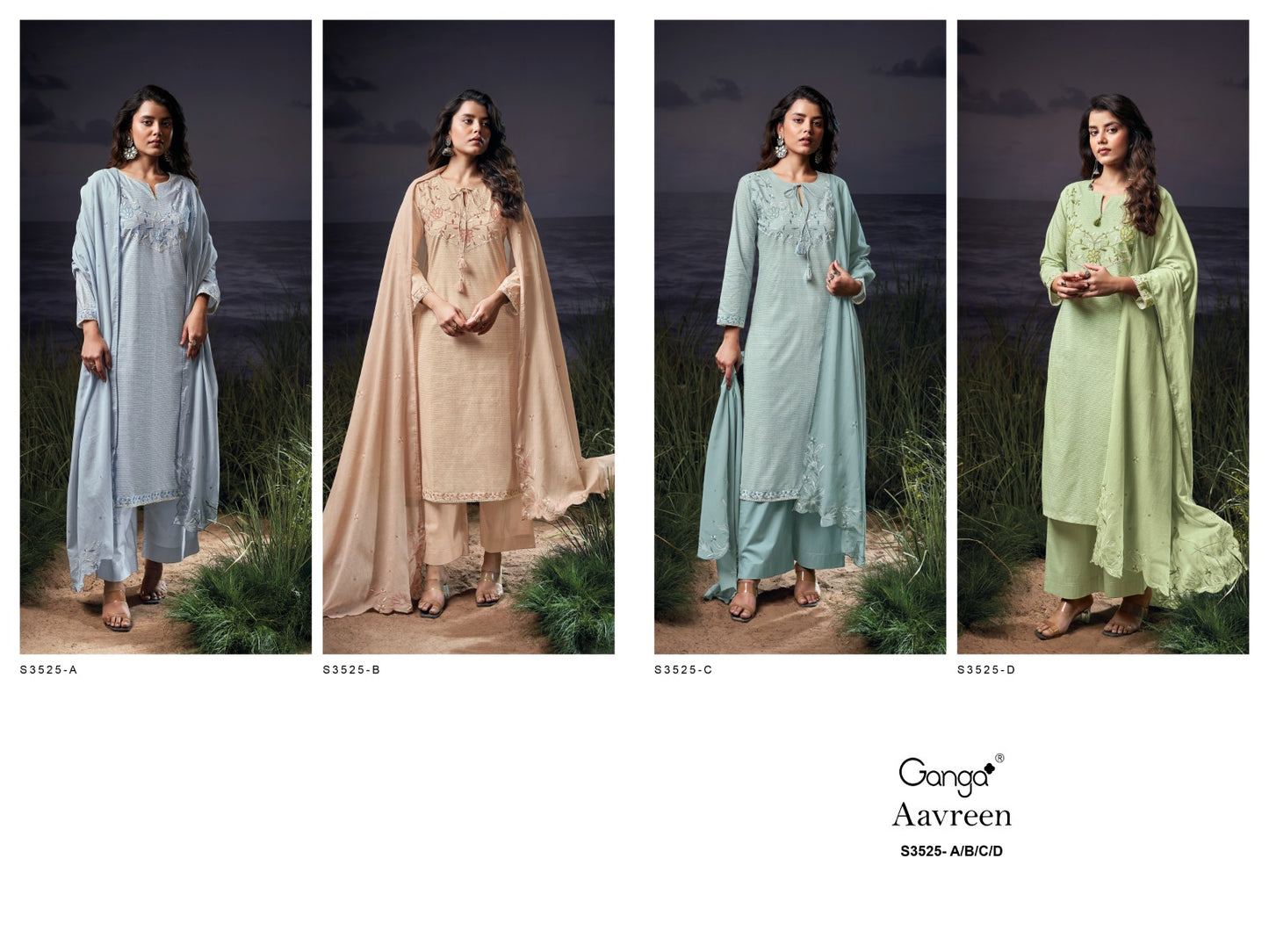 Aavreen 3525 Ganga Premium Cotton Plazzo Style Suits Supplier India