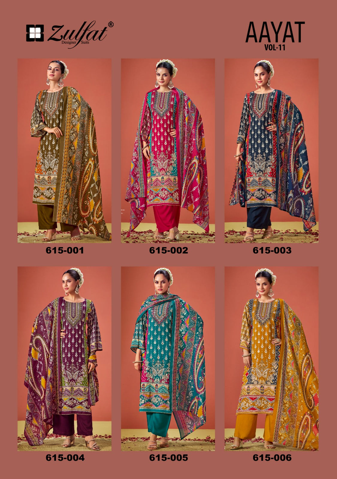 Aayat Vol 11 Zulfat Designer Viscose Rayon Karachi Salwar Suits Wholesaler