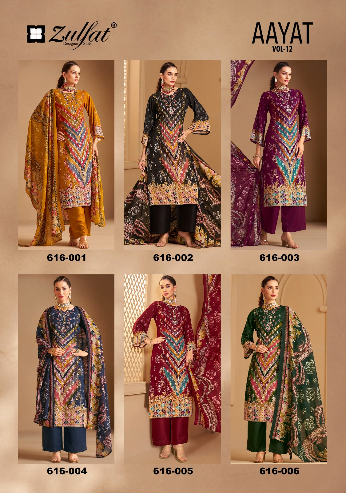 Aayat Vol 12 Zulfat Designer Viscose Rayon Karachi Salwar Suits Supplier