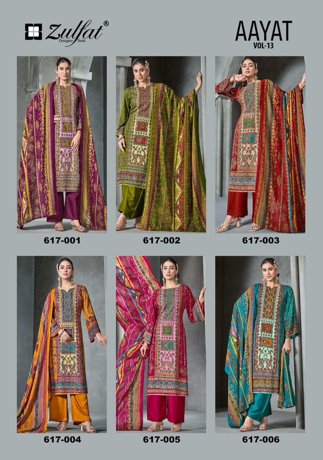 Aayat Vol 13 Zulfat Designer Viscose Rayon Karachi Salwar Suits Exporter India