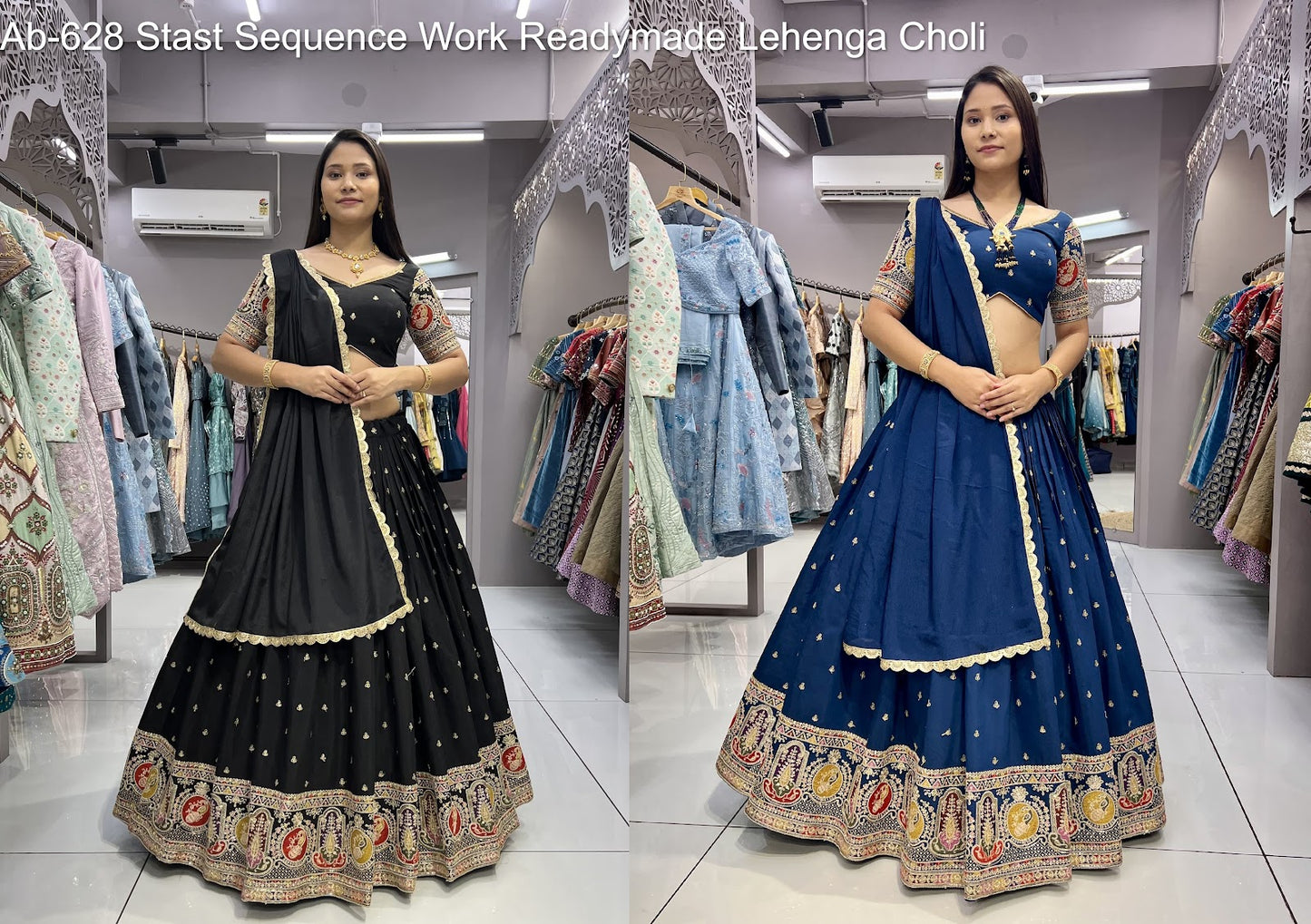 Ab-628 Stast Roman Silk Readymade Lehenga Choli Exporter India