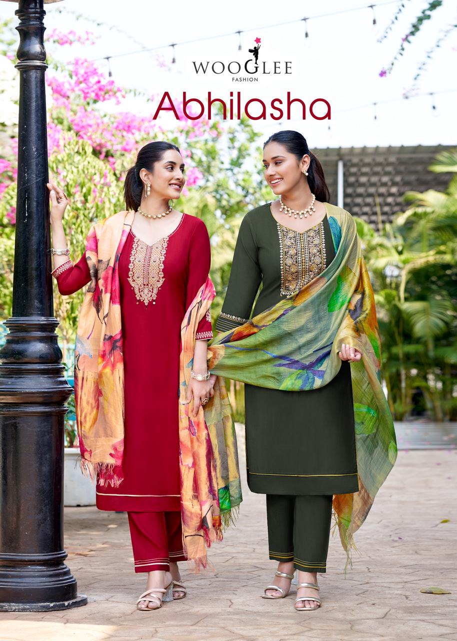 Abhilasha Wooglee Viscose Weaving Readymade Pant Style Suits Wholesaler India