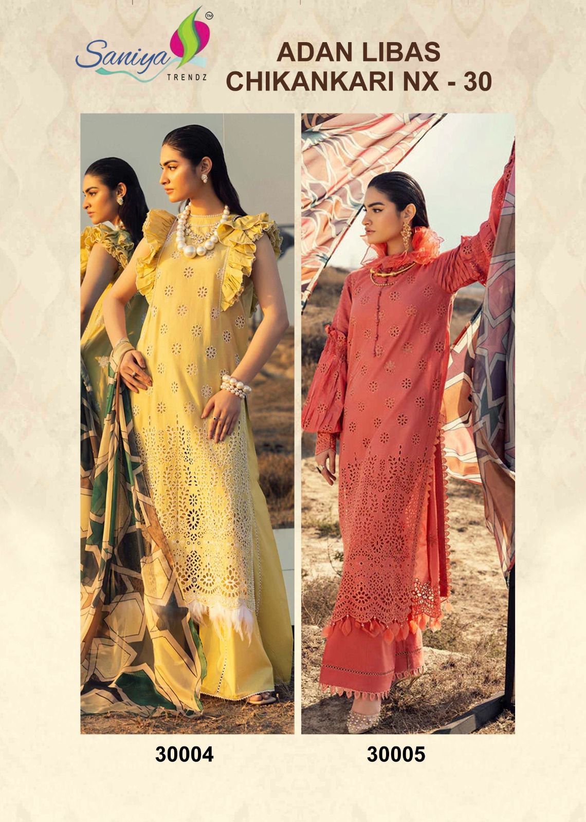 Adan Libas Chikankari Nx 30 Saniya Trendz Cotton Pakistani Salwar Suits Wholesale Price