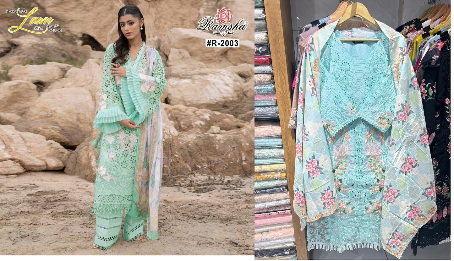 Adans Libas Lawn Vol 2 Ramsha Cambric Pakistani Readymade Suits Exporter India