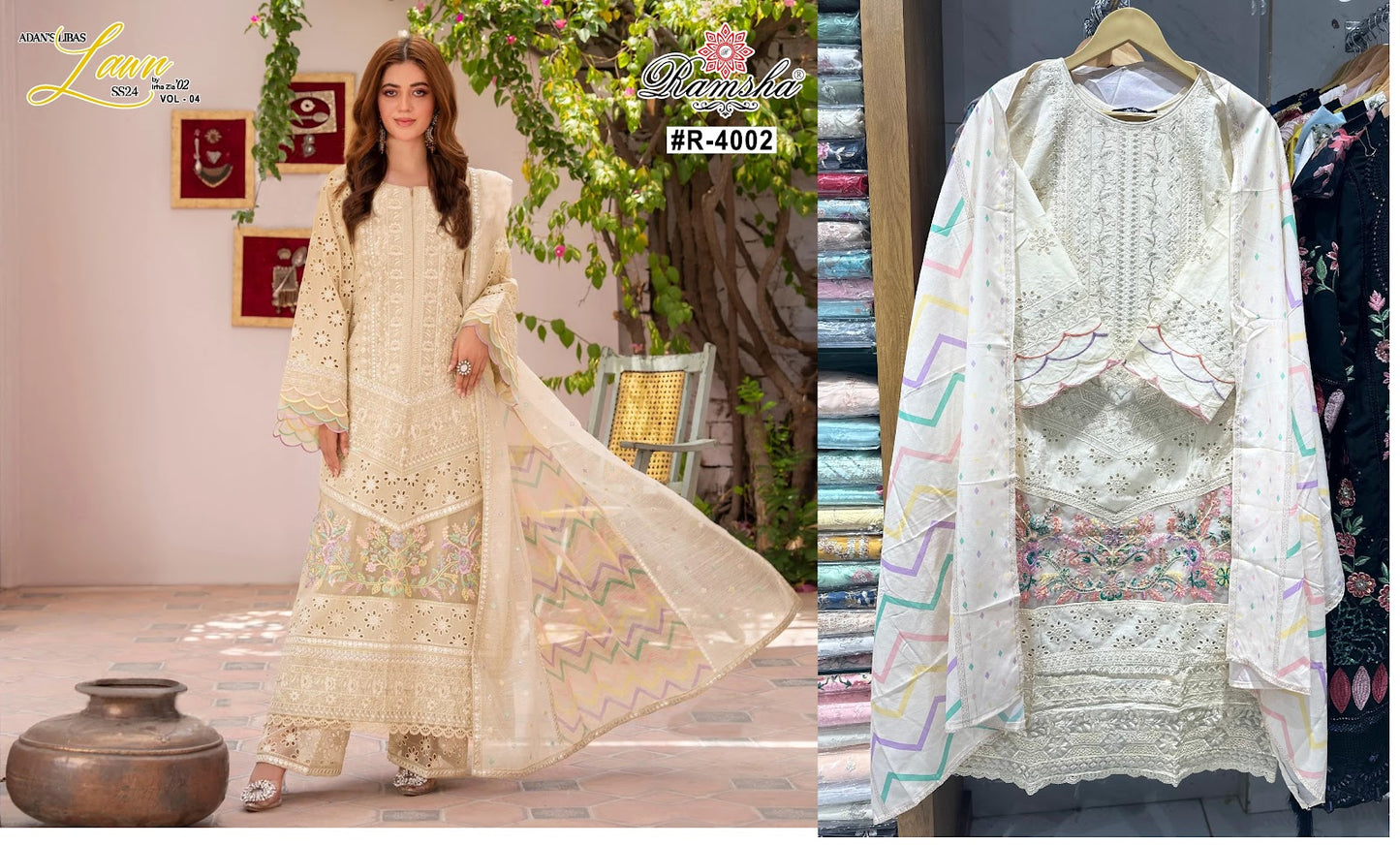 Adans Libas Lawn Vol 4 Ramsha Cambric Pakistani Readymade Suits Exporter Ahmedabad
