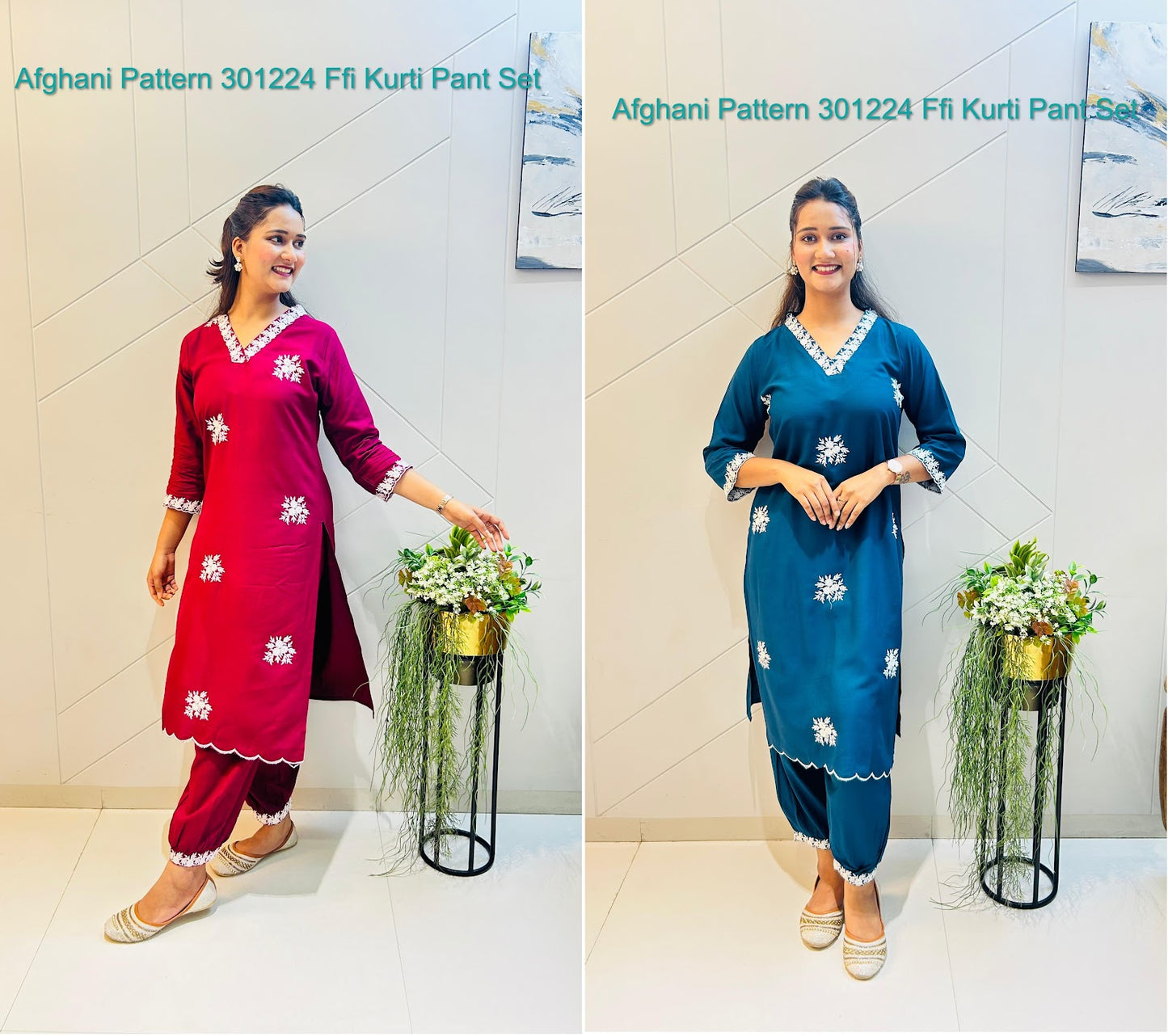Afghani Pattern 301224 Ffi Rayon Kurti Pant Set Exporter Gujarat