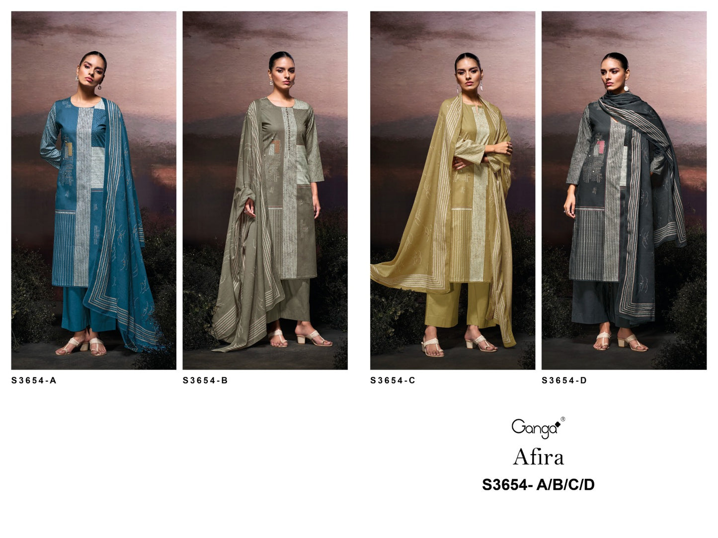Afira 3654 Ganga Premium Cotton Plazzo Style Suits Wholesaler Ahmedabad