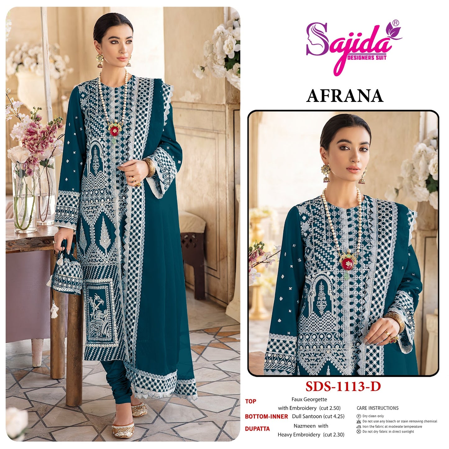 Afrana 1113 Sajida Georgette Pakistani Salwar Suits Supplier Ahmedabad