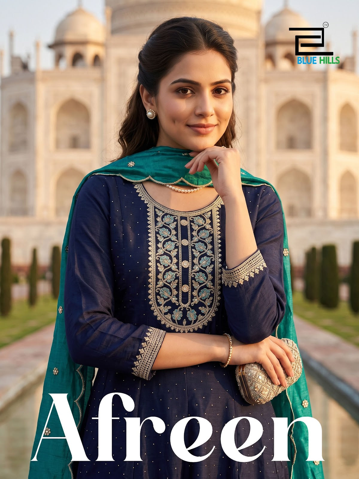 Afreen Blue Hills Vichitra Readymade Anarkali Suits Wholesaler India