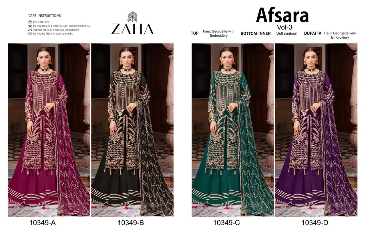 Afsara Vol 3-10349 Zaha Georgette Pakistani Salwar Suits Wholesale Price