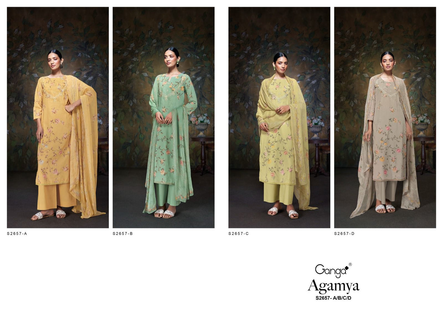Agamya 2657 Ganga Linen Jacquard Plazzo Style Suits Wholesaler