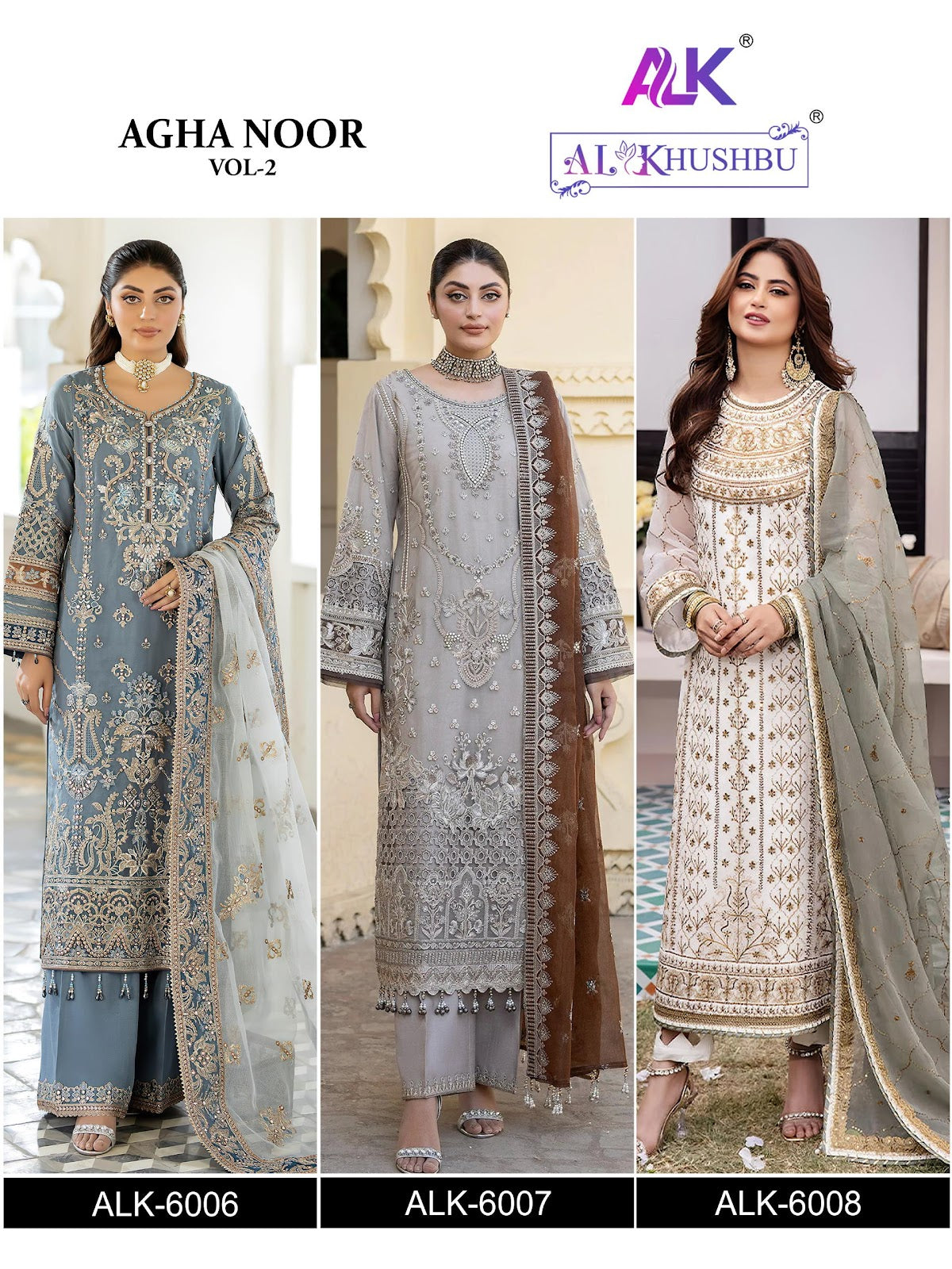Agha Noor Vol 2 6006-6008 Alk Georgette Pakistani Salwar Suits Supplier