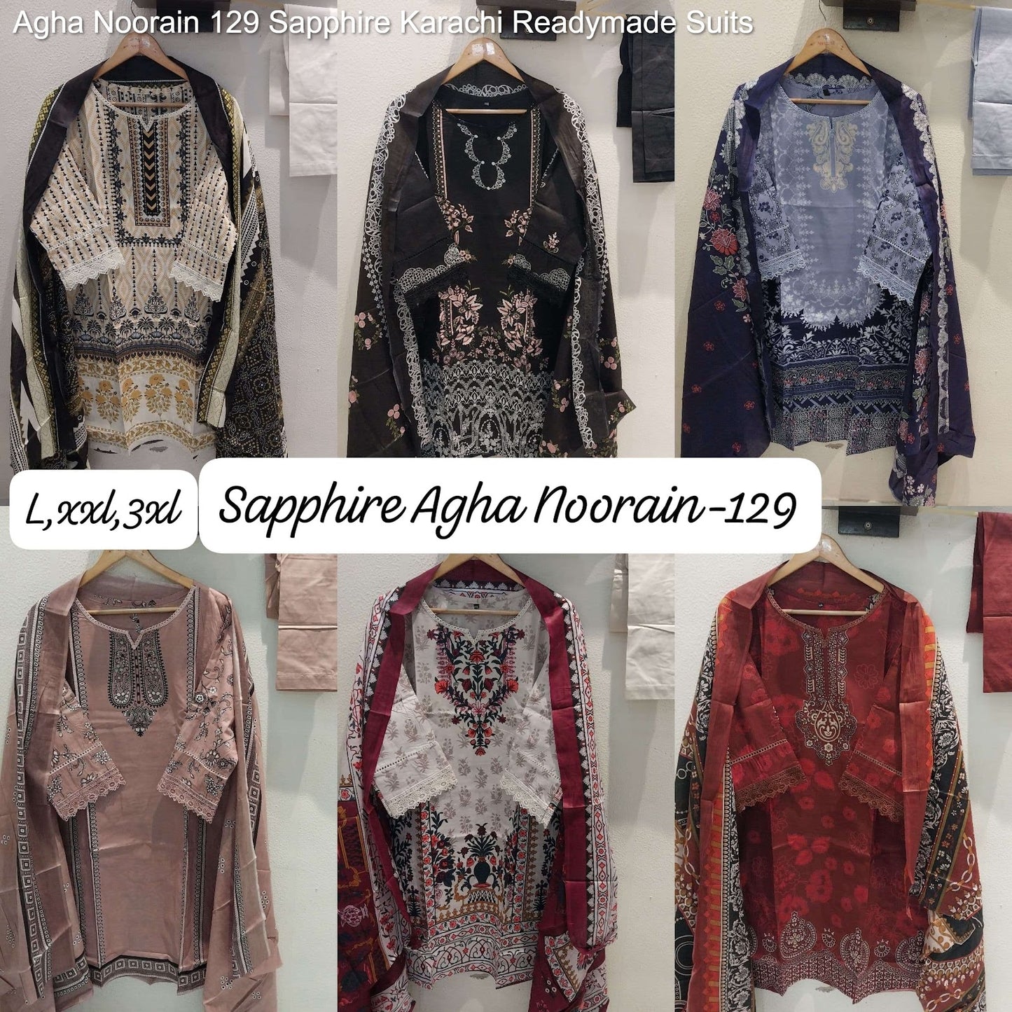 Agha Noorain 129 Sapphire Lawn Karachi Readymade Suits Manufacturer Ahmedabad