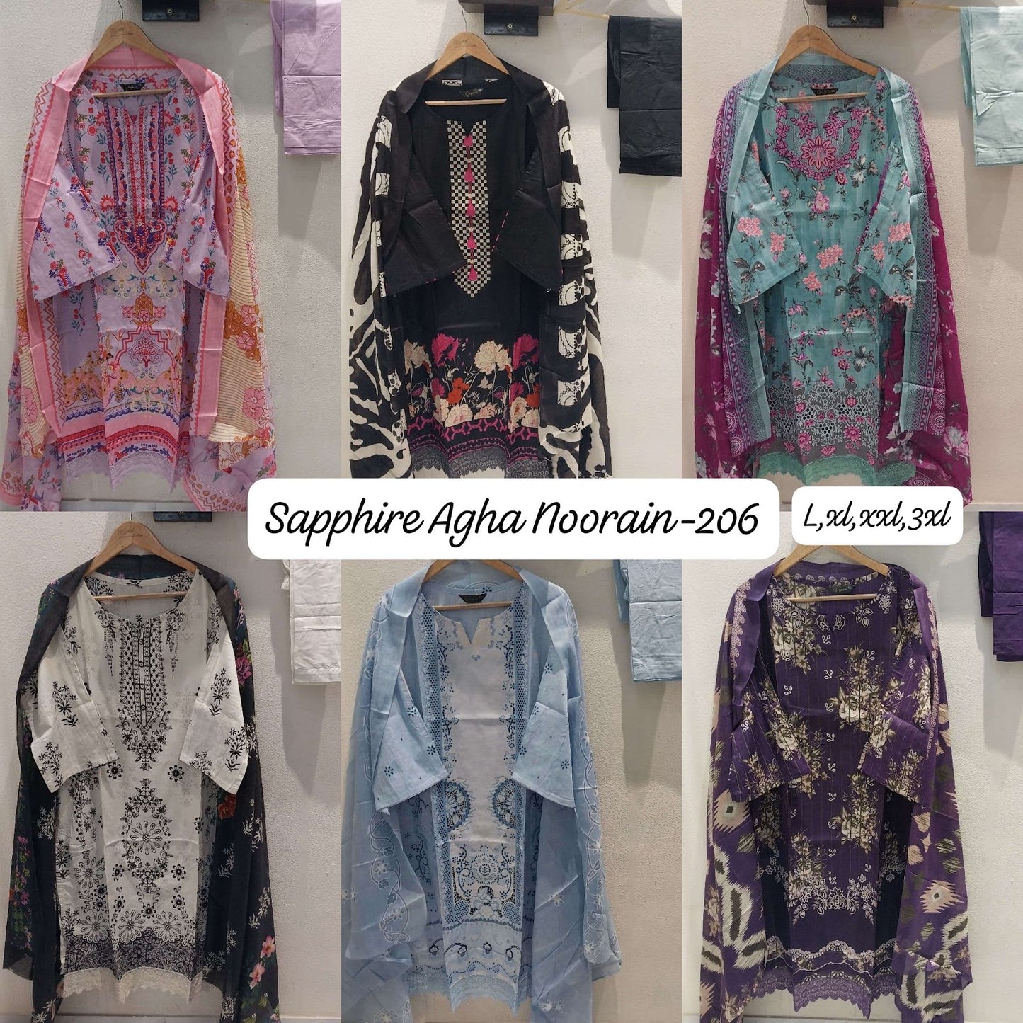 Agha Noorain 206 Sapphire Lawn Cotton Karachi Readymade Suits Wholesale