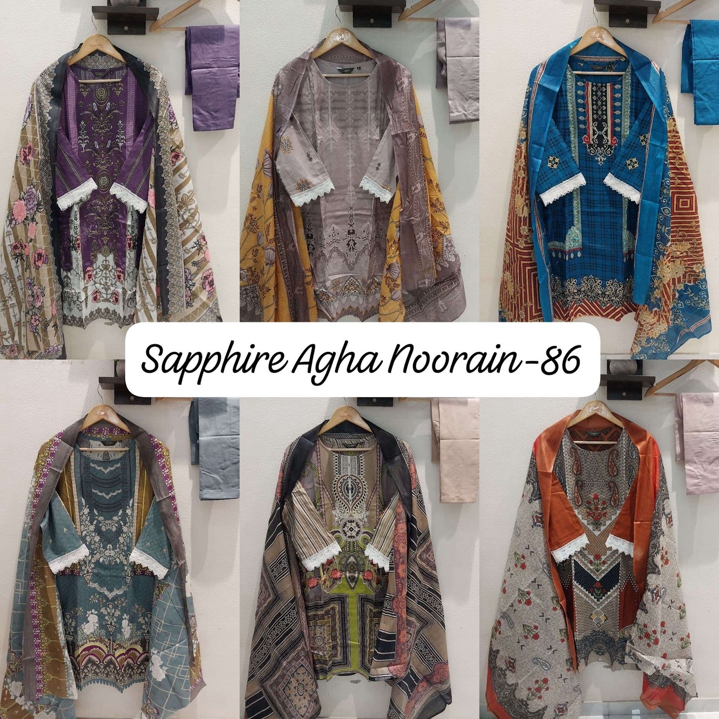 Agha Noorain 86 Sapphire Lawn Cotton Pakistani Readymade Suits Manufacturer India