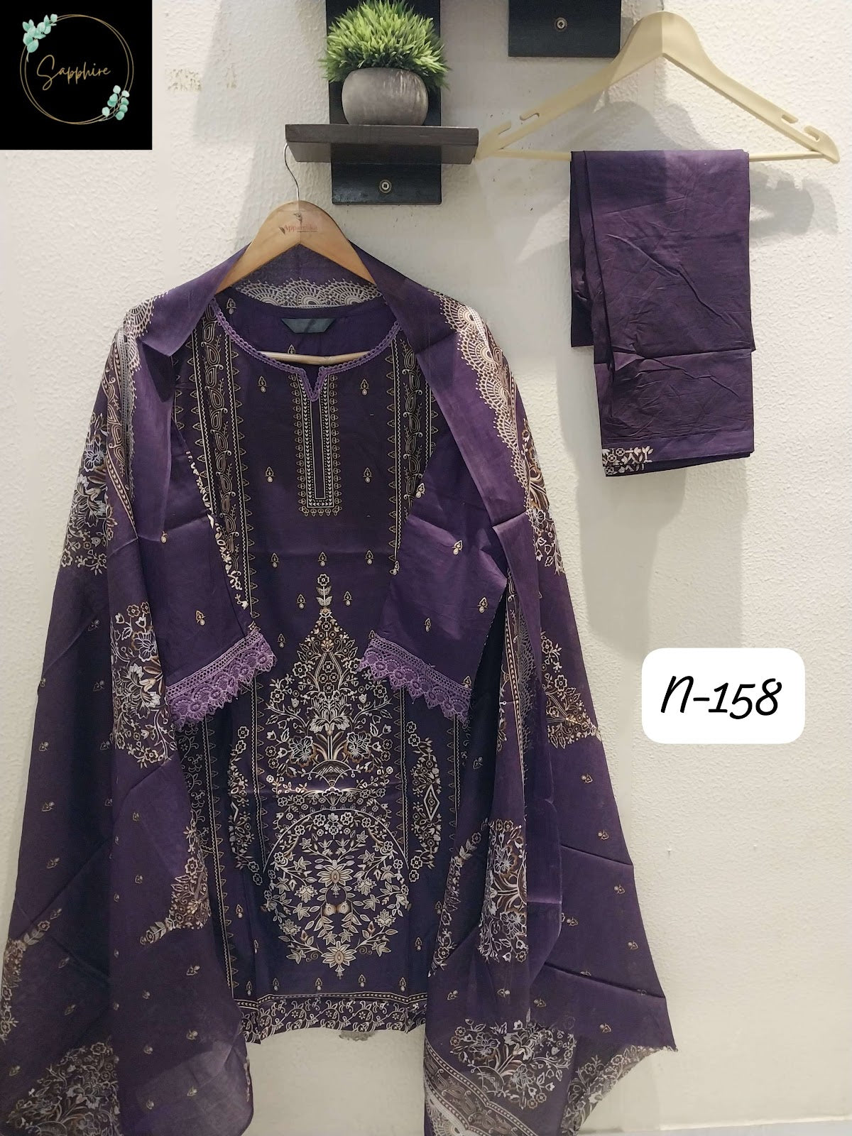 Agha Noorain N 158 Sapphire Lawn Karachi Readymade Suits Manufacturer Ahmedabad
