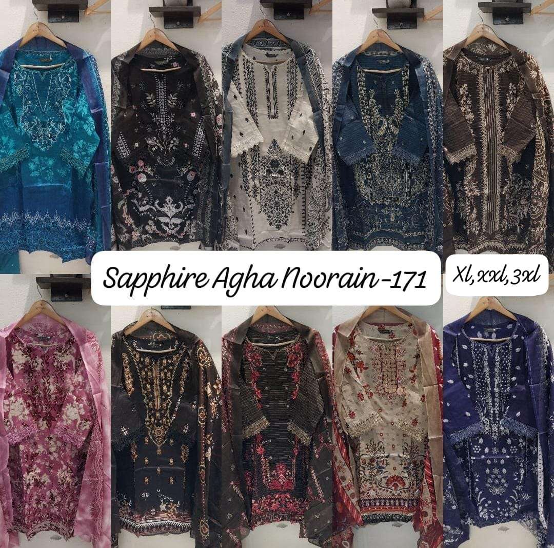 Agha Noorain N 171 Sapphire Lawn Karachi Readymade Suits Manufacturer India