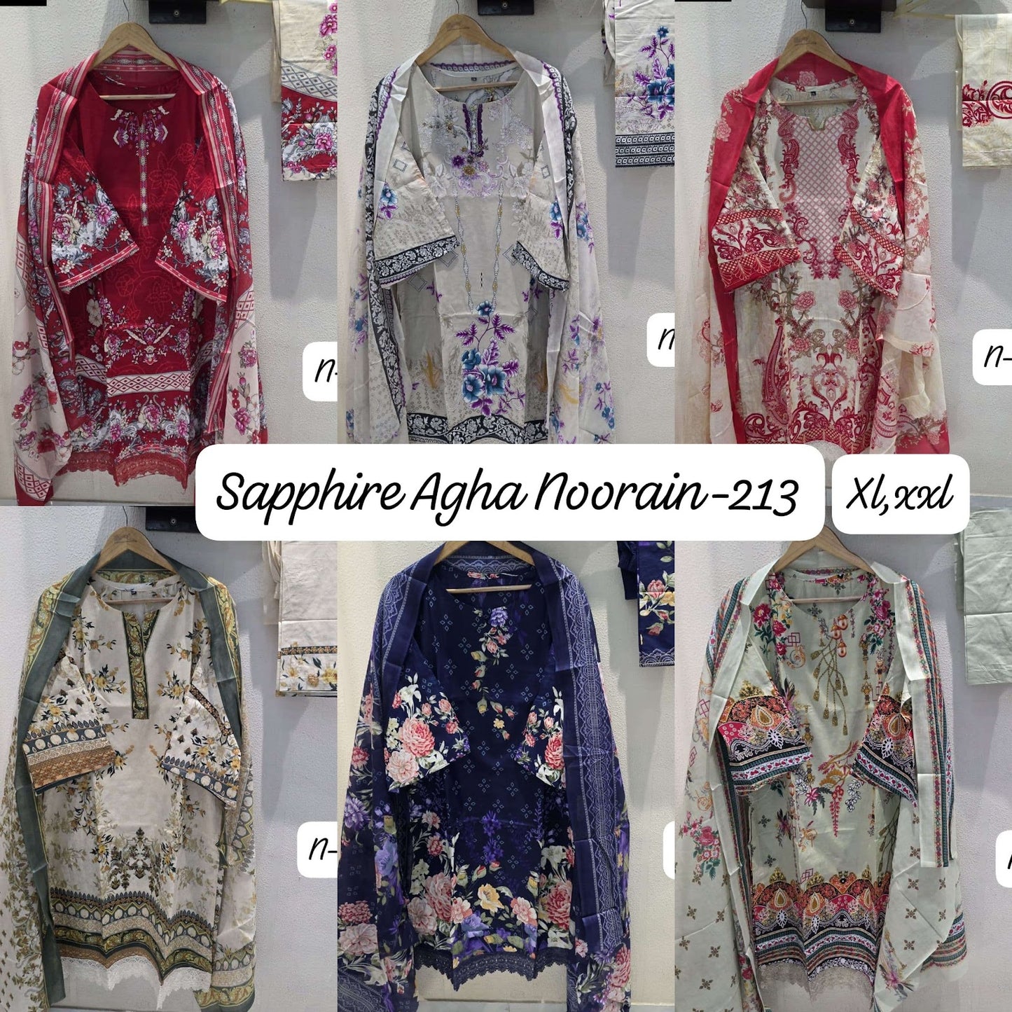 Agha Noorain N 213 Sapphire Lawn Karachi Readymade Suits Manufacturer Gujarat