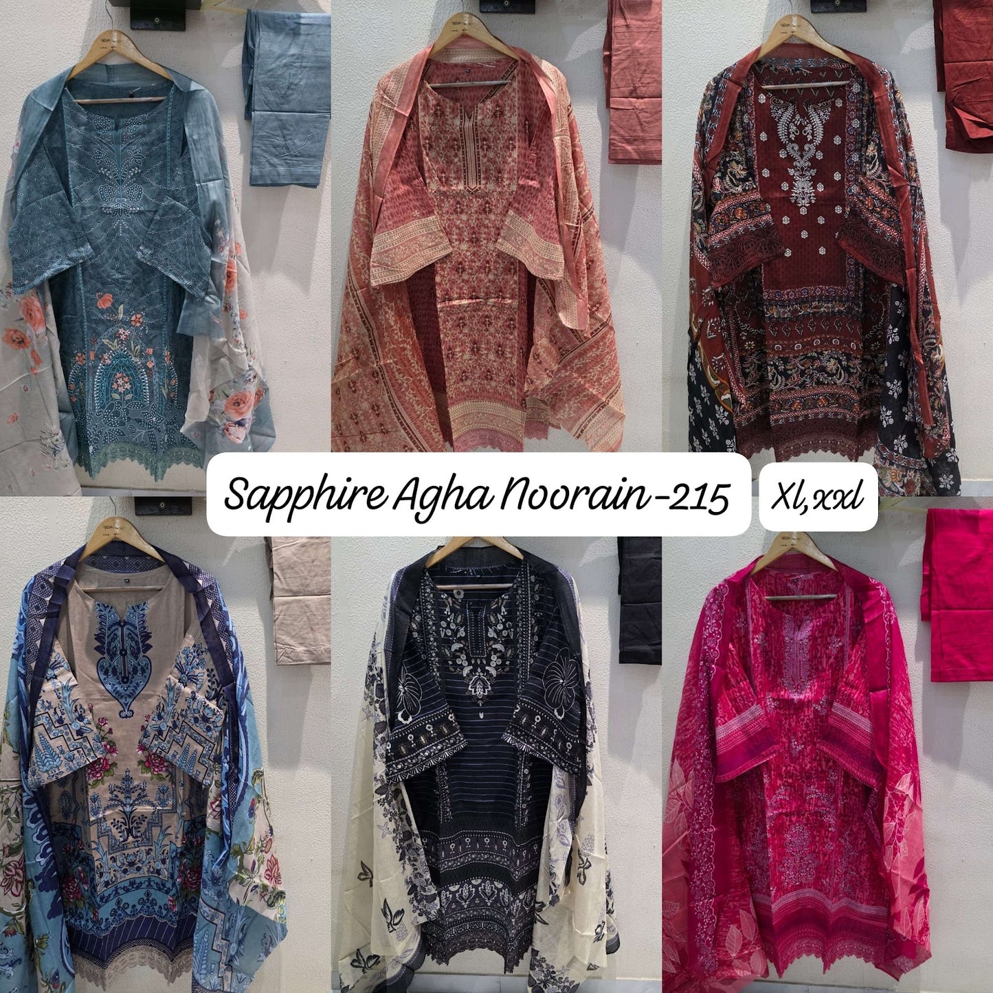 Agha Noorain N 215 Sapphire Lawn Cotton Karachi Readymade Suits Supplier