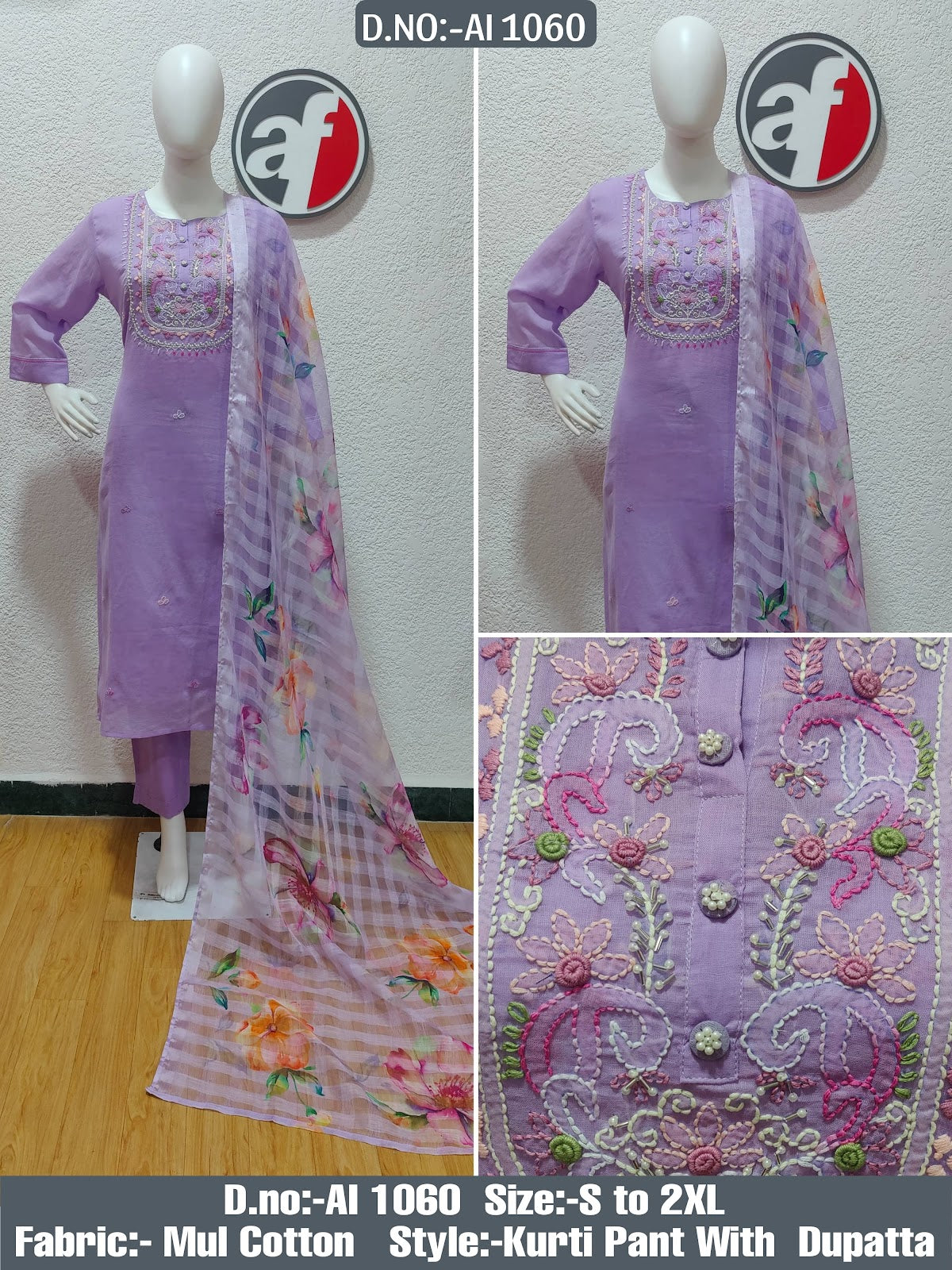 Ai 1059-1060 Af Mul Cotton Readymade Pant Style Suits Wholesaler Gujarat