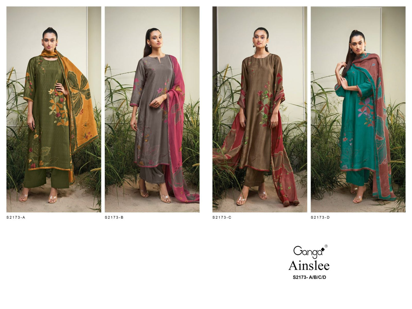 Ainslee 2173 Ganga Bembarg Silk Plazzo Style Suits Wholesaler