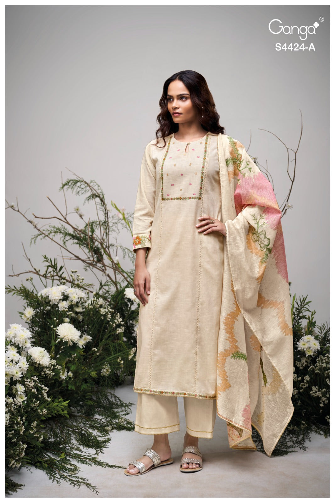 Airaah 4424 Ganga Cotton Linen Plazzo Style Suits Exporter Gujarat