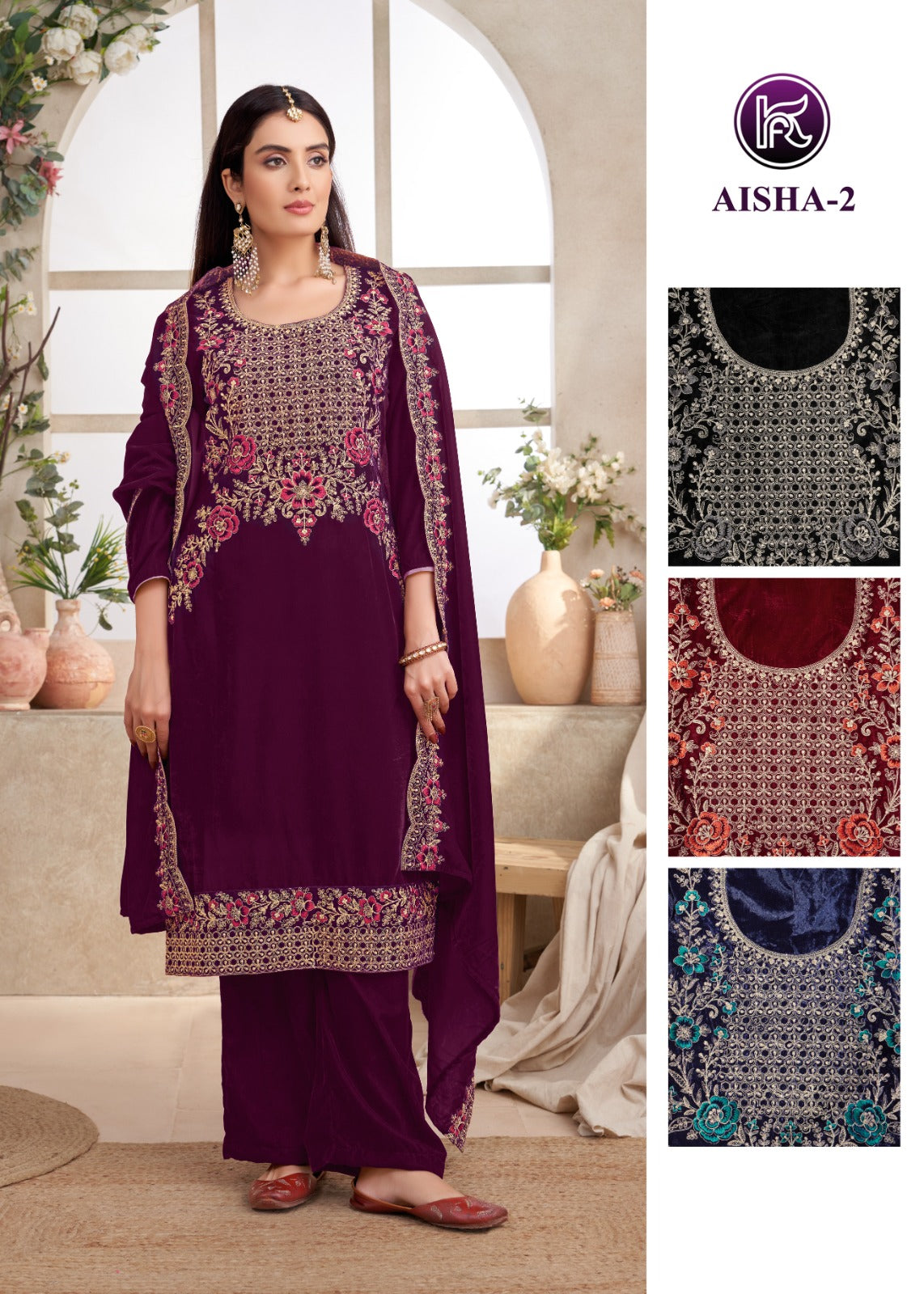 Aisha 2 Kala Fashion Velvet Suits Wholesale Price