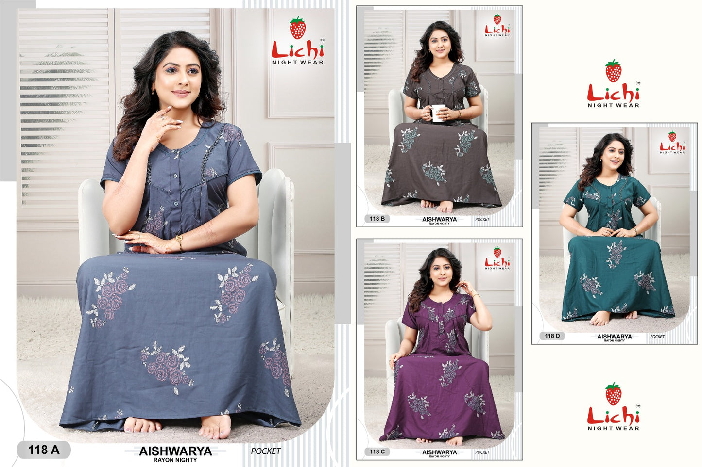 Aishwarya Lichi Rayon Night Gowns Manufacturer Gujarat