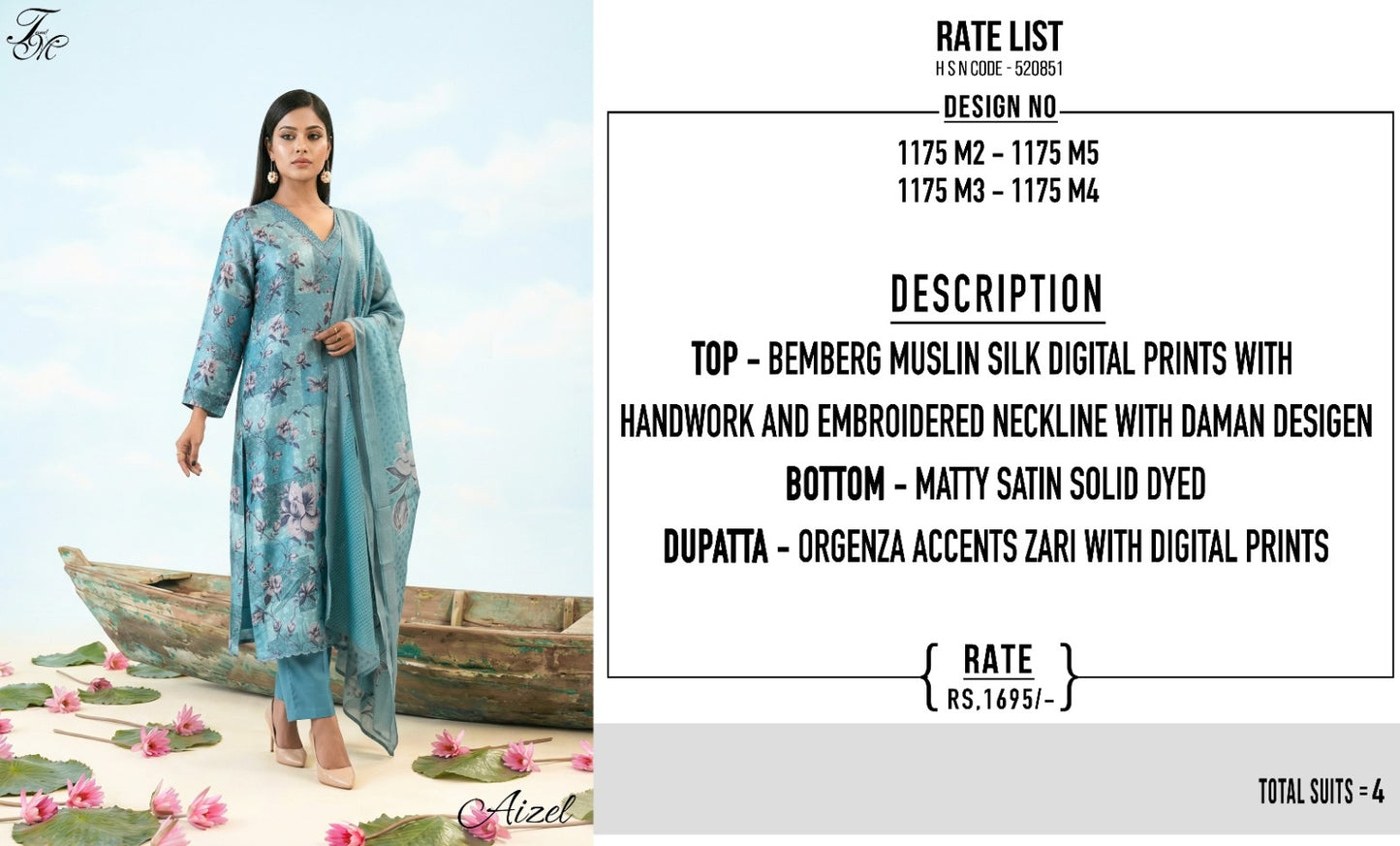 Aizel Tm Bemberg Muslin Pant Style Suits Supplier India