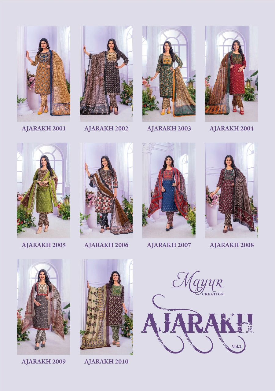 Ajarakh Vol 2 Mayur Creation Cotton Readymade Pant Style Suits Supplier