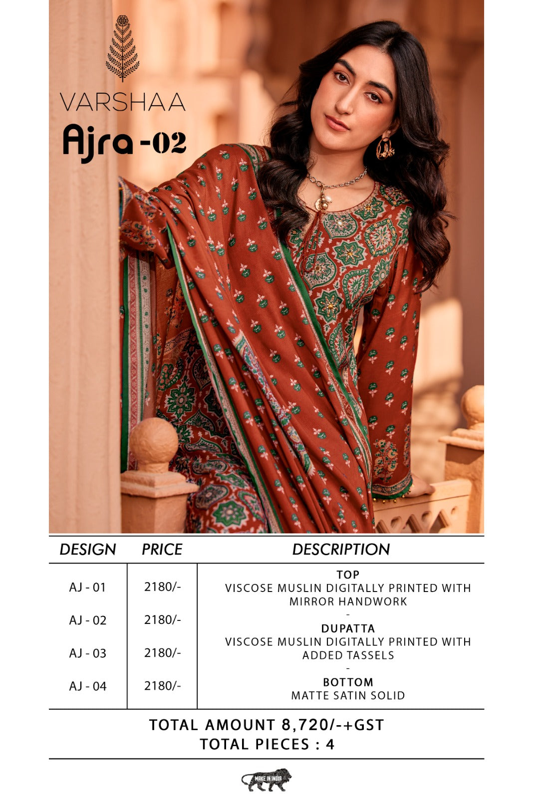 Ajra 2 Varshaa Viscose Muslin Pant Style Suits Exporter