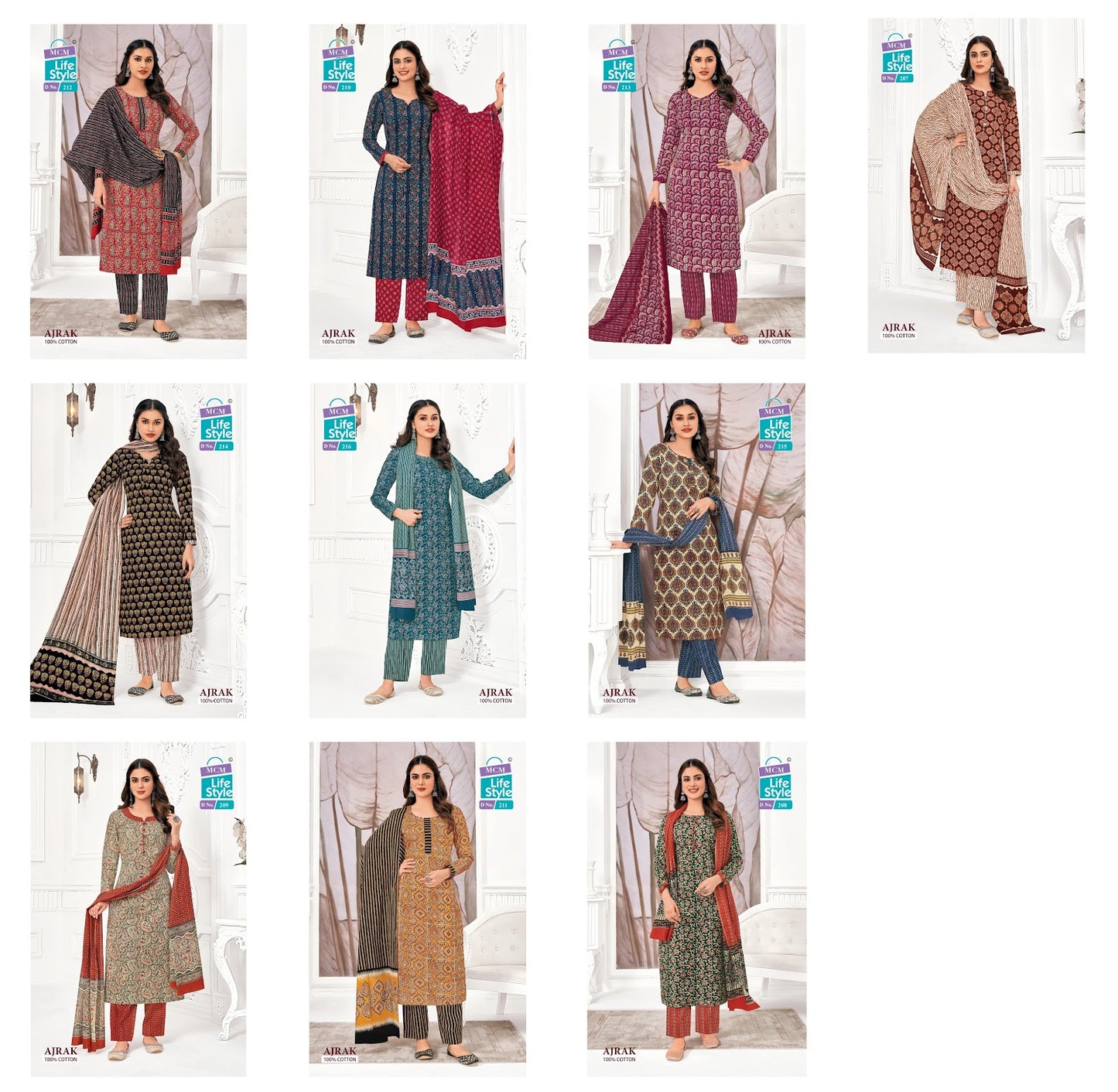 Ajrak 2 Mcm Lifestyle Readymade Cotton Pant Suits Wholesaler Gujarat