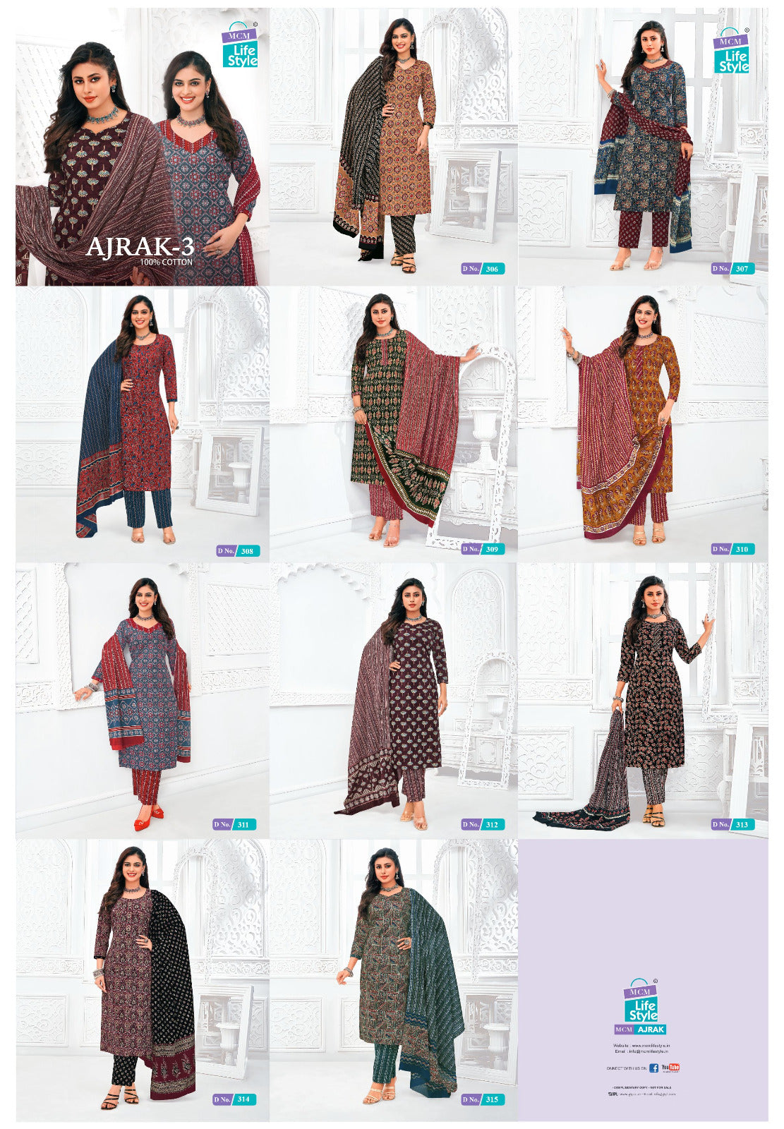 Ajrak 3 Mcm Lifestyle Readymade Cotton Pant Suits Manufacturer