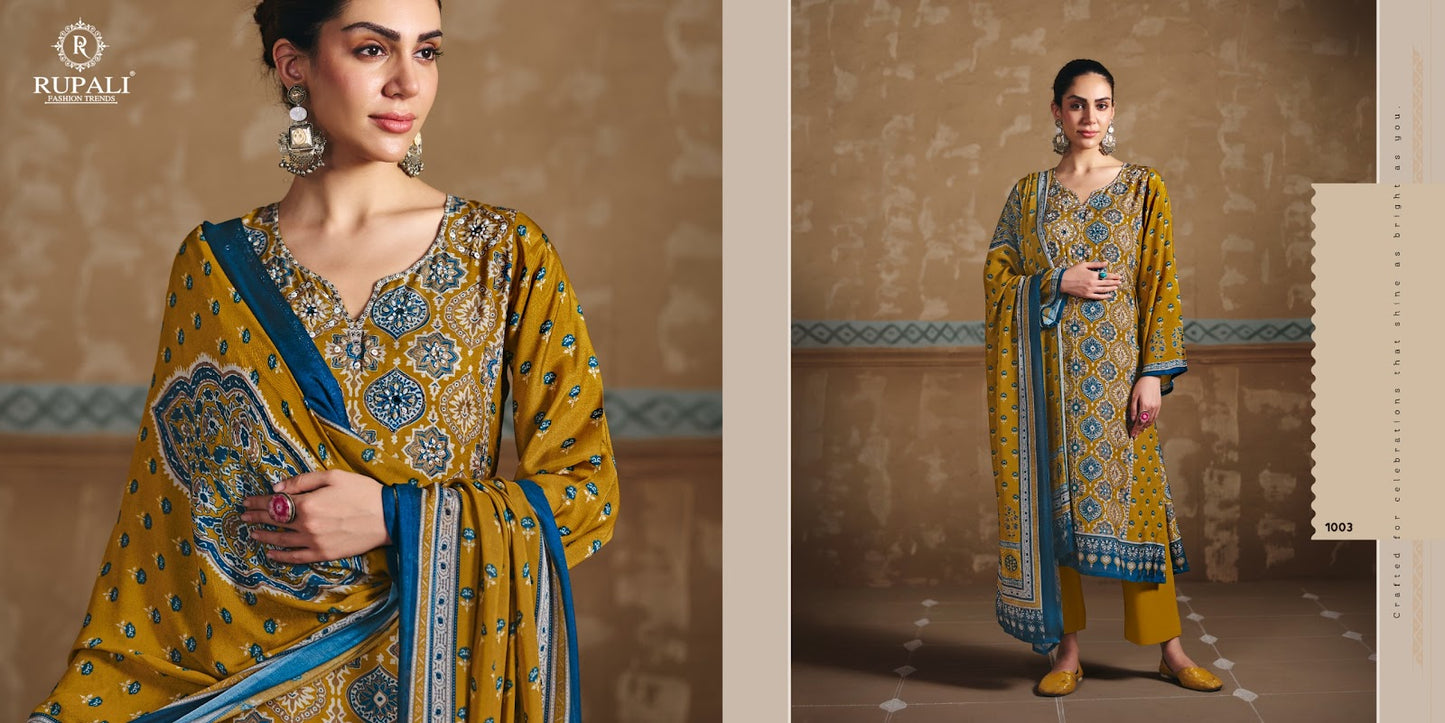 Ajrakh Print Rupali Viscose Muslin Pant Style Suits Wholesaler