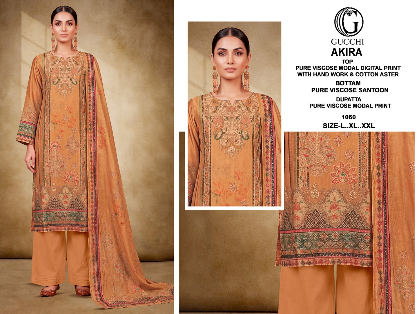 Akira 1053-1060 Gucchi Viscose Modal Readymade Pant Style Suits Exporter Gujarat