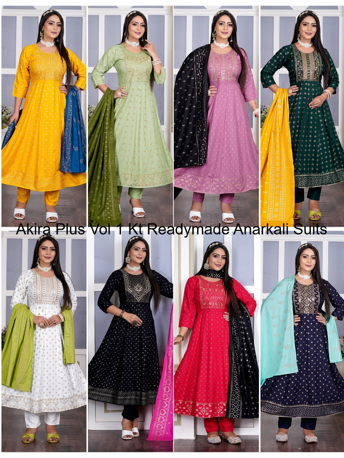 Akira Plus Vol 1 Kt Rayon 14Kg Readymade Anarkali Suits Wholesaler Ahmedabad