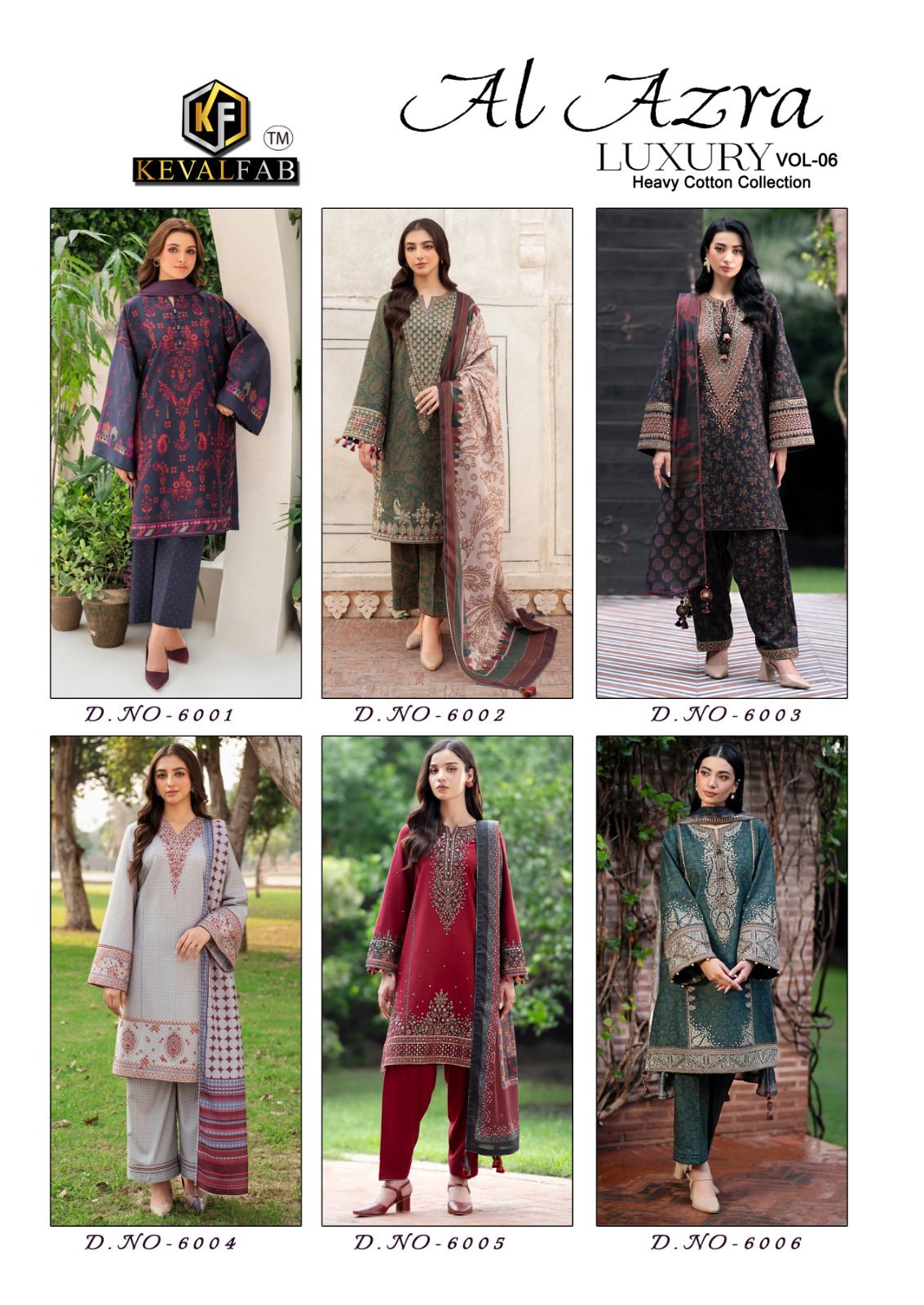 Al Azra Vol 6 Luxury Heavy Cotton Collection Keval Fab Karachi Salwar Suits Supplier Gujarat