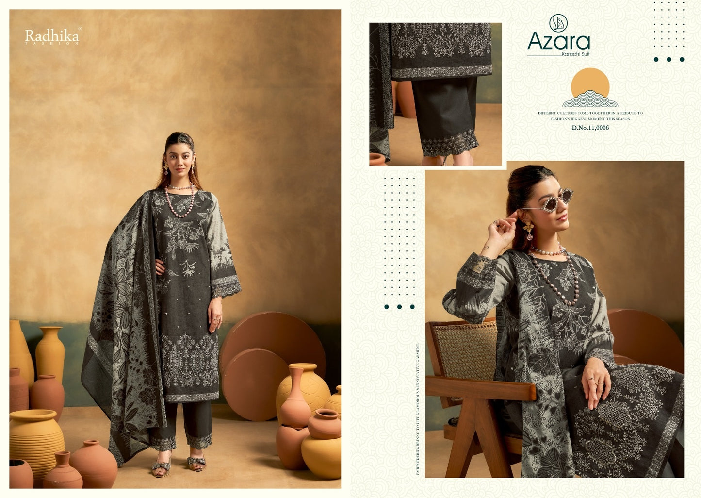 Al Zohra Radhika Fashion Azara Lawn Karachi Salwar Suits Supplier Ahmedabad