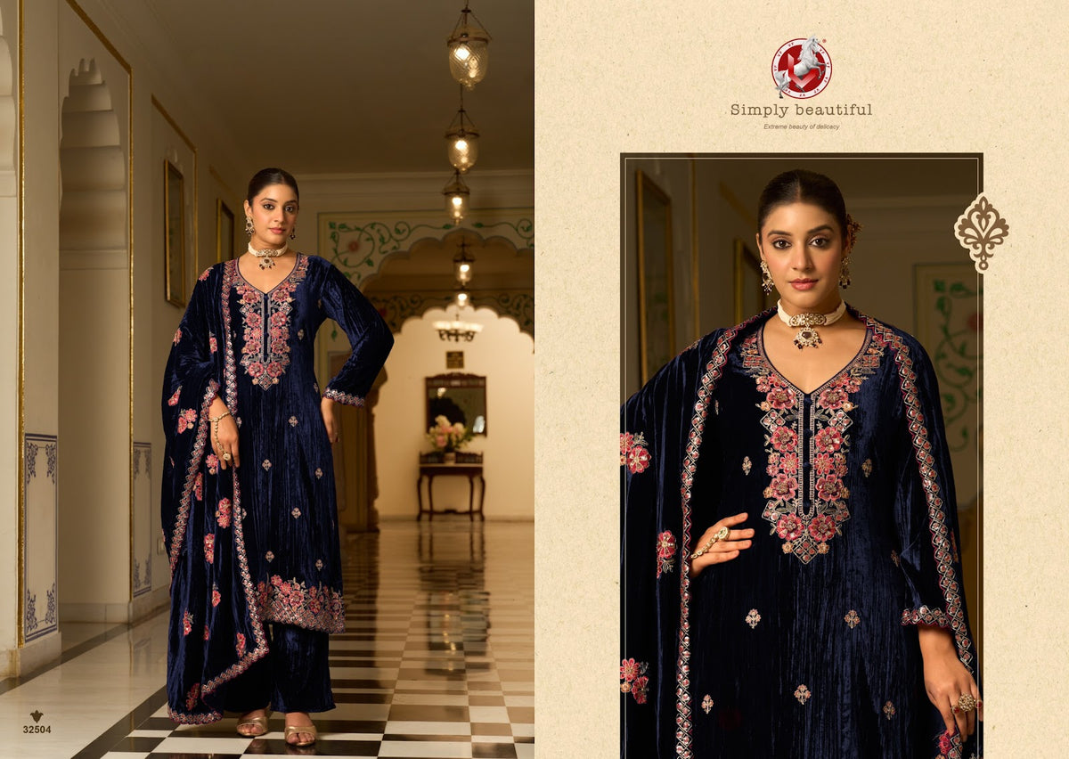 Albeli Vivek Crush Velvet Suits Exporter India