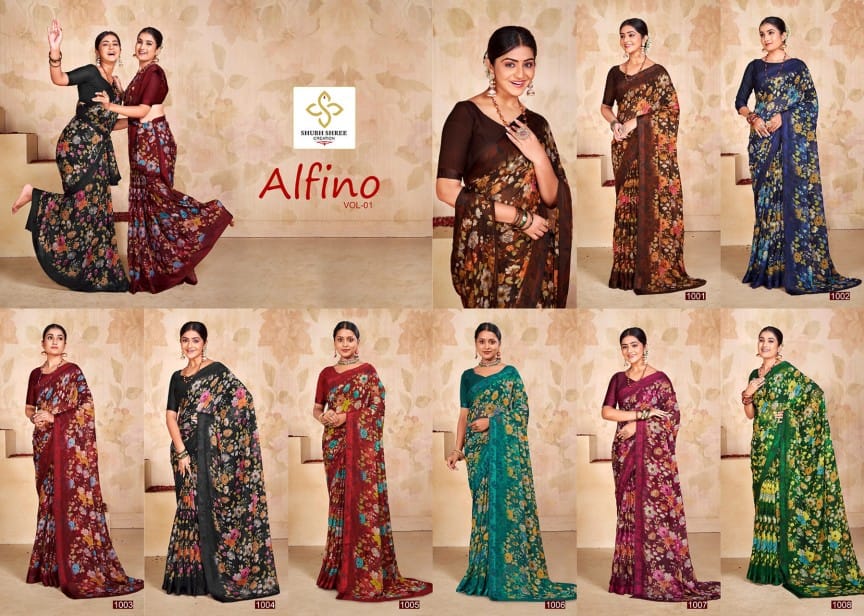 Alfino Vol 1 Shubh Shree Chiffon Sarees Manufacturer Ahmedabad