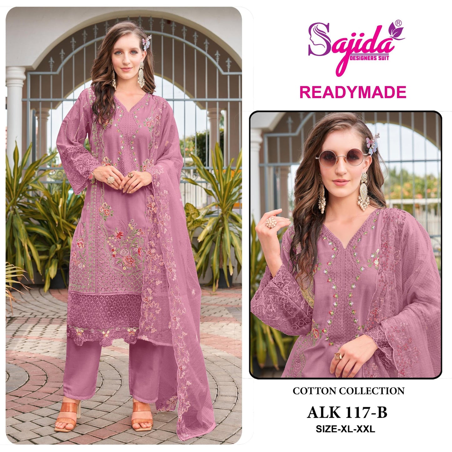 Alk 117 Sajida Cambric Cotton Pakistani Readymade Suits Exporter India